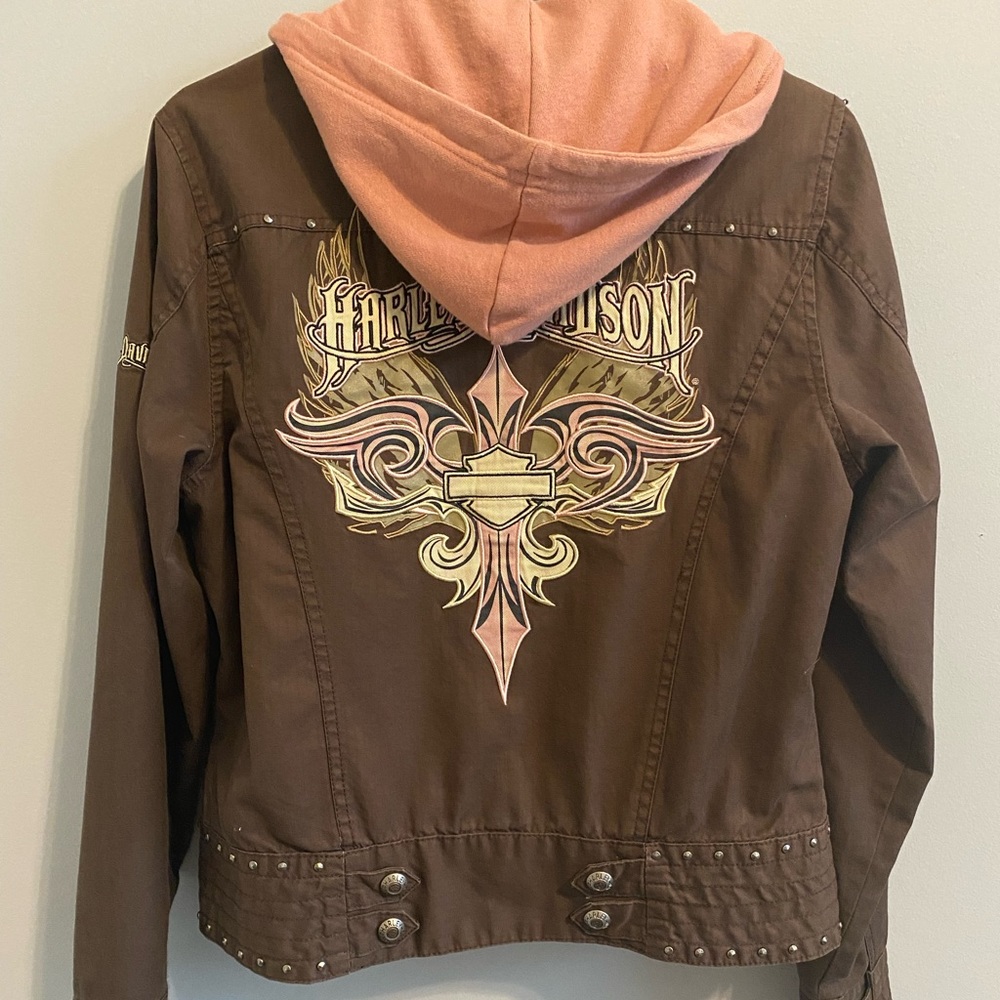 Harley-Davidson Brown Jean Jacket with Pink Hood